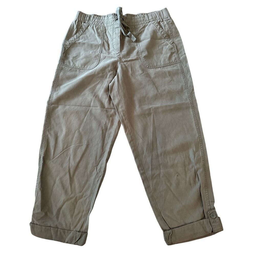 Talbots Casual Crop Pants Drawstring Waist 10 Army Green Tapered Tencel Blend